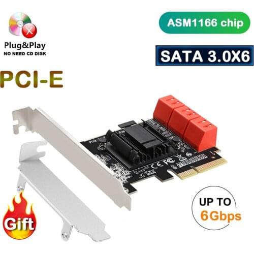 6 Port pci express sata 3 6G ASM1166 chip Fast heat dissipation X4/X8/X16 pcie sata 3.0 expansion Adapters/Expansion/Converters