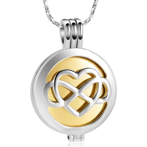 Hollow Infinity Heart Stainless Steel Cremation Locket Necklace With Round Box Memorial Urn Jewelry For Ashes Women Men Keepsake