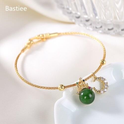 Bastiee Jade Zircon Moon 925 Sterling Silver Bracelet For Women Bracelets Hmong Jewelry Luxury Gifts Girl Golden Plated