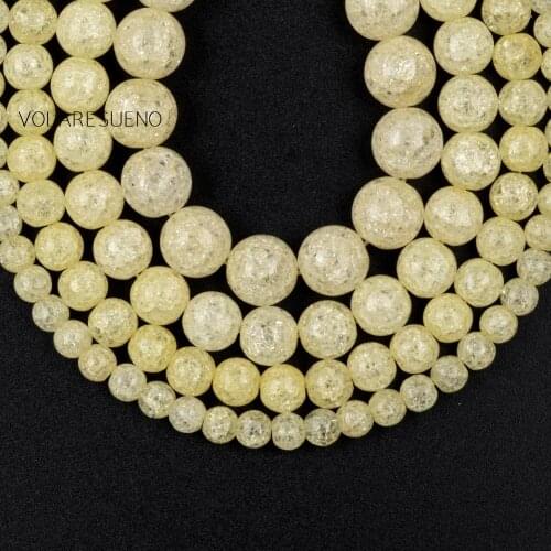 1 strand/15” Natural Stone Beads Light Yellow Cracked Crystal Beads For Jewelry Making Needlework Necklace Bracelet 6/8/10/12mm