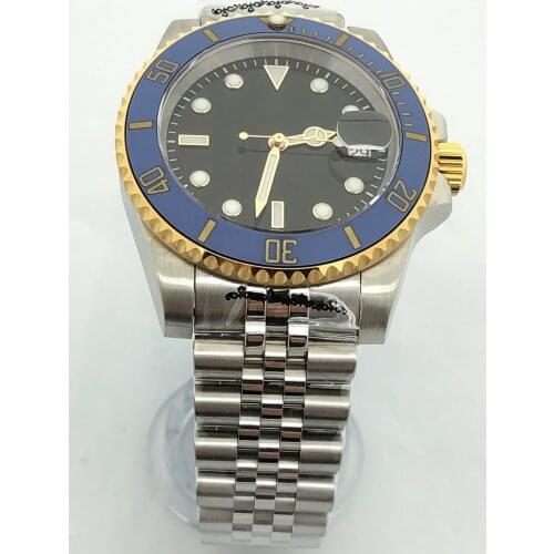 904L stainless steel bracelet watch male mechanical clock military casual waterproof male watch sea blue bezel MH35 case gold