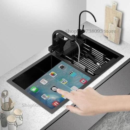 Black Nano Sink Double Tank Kitchen Wash Basin 304 Stainless Steel Handmade Large Domestic Sink