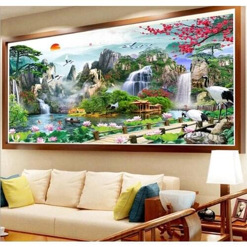Welcome Pine Mountain Waterfall Canvas Painting Chinese Traditional Landscape Posters and Prints Nature Wall Art Living Room