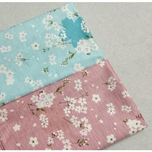 Pretty Blooming Blue & Pink Japan Sakura Flowers Printed Cotton Fabric Bedding Quilting Clothing DIY Sewing Home Decoration