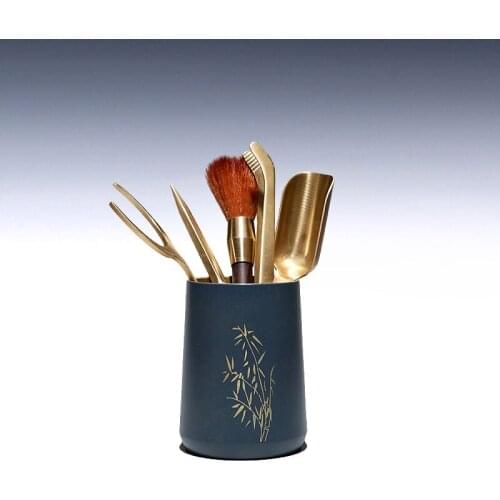 Two 】 kung fu tea tea tea accessories brass bamboo tea six gentlemans suit ChaZhen XiCha knife