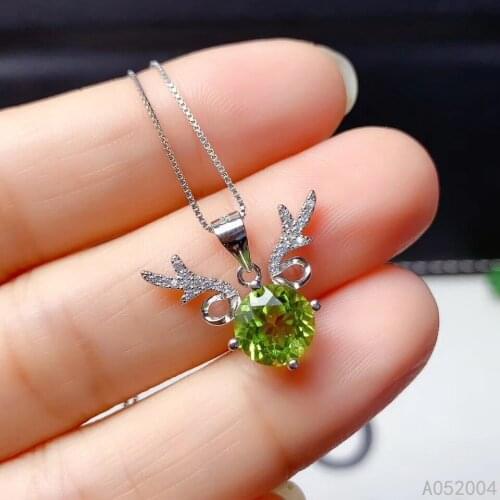 KJJEAXCMY Fine Jewelry 925 Sterling Silver inlaid Natural Peridot Female Pendant Necklace trendy Support Detection