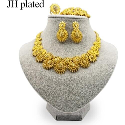 JHplated Exquisite Luxury Dubai Jewelry sets of gold color India Nigeria African Big Jewelry Accessories Jewelry Wholesale
