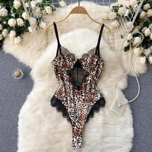 SINGREINY Women Retro Leopard Strap Rompers Design Splice Lace Sleeveless Slim Jumpsuits Summer Sexy Backless Short Bodysuit