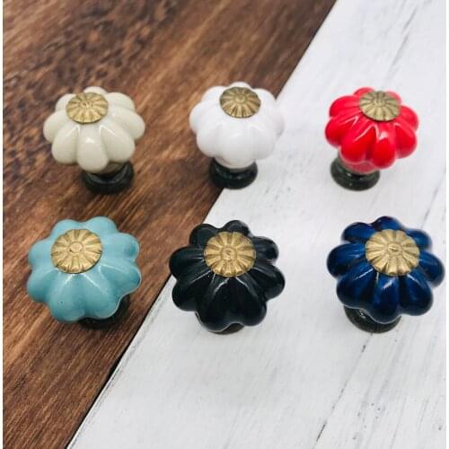 Colorful Pumpkin Ceramic Handles 25mm Drawer Knobs Cupboard Door Handles Single Hole Cabinet Handles with screws For Kids Room
