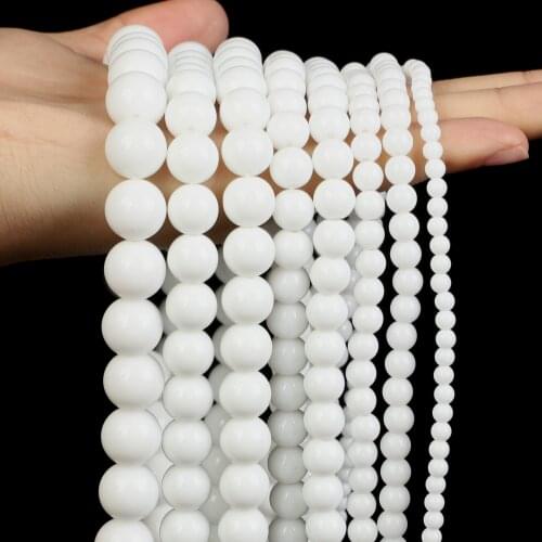 Natural Stone White Porcelain Jades Round Loose Beads for Jewelry Making Needlework DIY Charm Bracelets Necklace 4/6/8/10/12MM