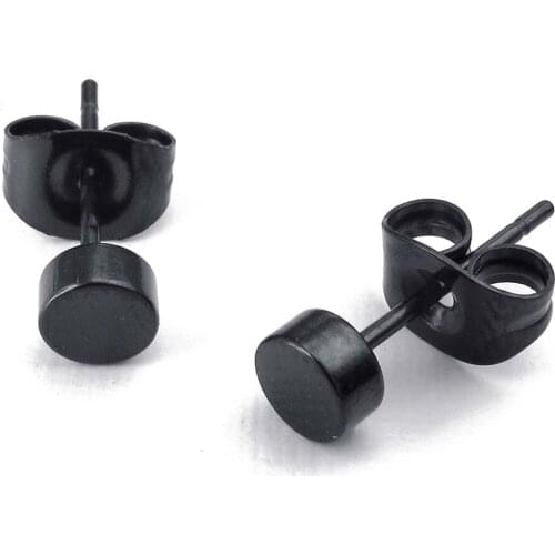 3mm Round Ear Studs 2pcs (1 Pair) Stainless Steel for Men Color Black With Gift Bag