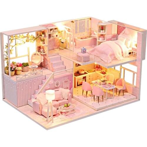 Doll House Wooden Furniture Diy House Miniature Box Puzzle Assemble 3d Miniaturas Dollhouse Kits Toys For Children Birthday Gift
