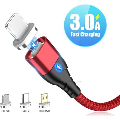 2M Magnetic Cable Micro USB Type C For iPhone Cable 3A Fast Charging Wire Magnet Charger Cable With 3 Magnetic Suction Head