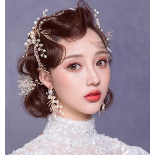 Handmade Beaded Vine Wedding Hair Pins Bridesmaid Beads Hair Pieces Earring Set Bride Jewelry HAir Accessories