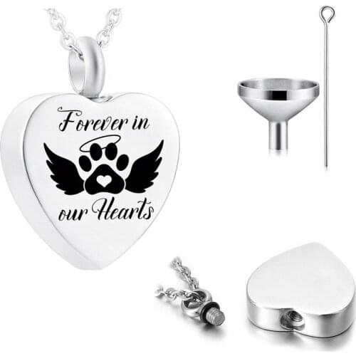 Cremation Jewelry Heart Pendant Stainless Steel Urn Necklace Dog Claw Angel Wing Ashes Memorial with Filling Kit and Gift Velvet