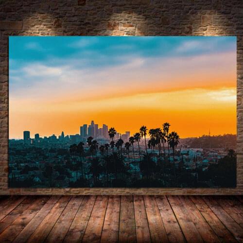 Downtown Los Angeles Landscape Sunset Skyline Canvas Painting Cityscape Posters and Prints Pictures for Bedroom Cuadros Unframed