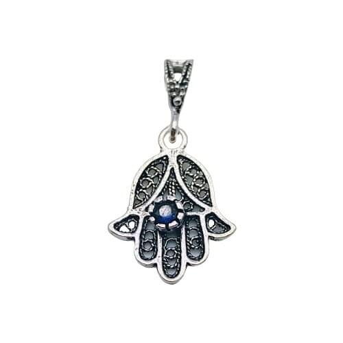 925 silver pendant FATIMA hand with blue zircon brand OSNOR