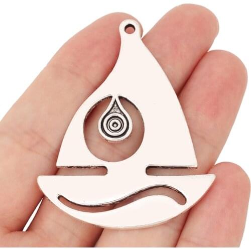 3 x Large Tibetan Silver Sailing Boat Spiral Charms Pendants for Necklace Jewelry Making 58x46mm