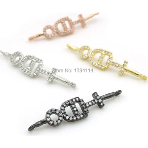 35*7*3mm Micro Pave Clear CZ Christianity Arc Bar Connectors Fit For Men And Women Making Bracelets Jewelry