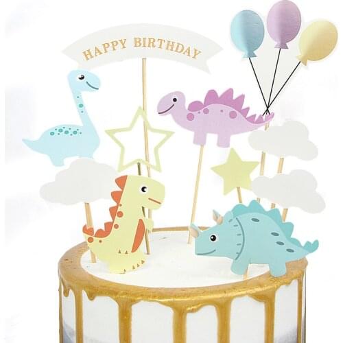 Cartoon Dinosaur Cake Toppers Star Happy Birthday Cake Decoration Kids Dinosaur Birthday Party Supplies Cake Accessories
