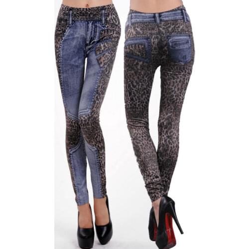 Nostalgia stitching graffiti leopard print knit jeans pants & sexy women pants& pantyhose
