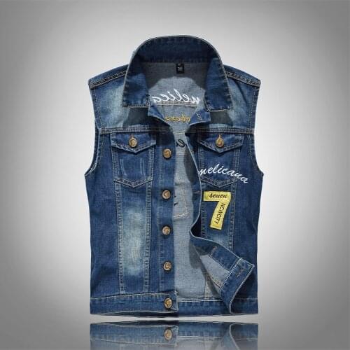 Vintage Denim vest mens blue jeans vest patches designer embroidery hombre sleeveless vest fashion streetwear slim fit tanks
