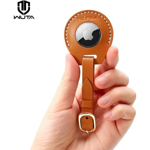 WUTA DIY Handmade For Apple Airtag Protective Case Genuine Leather Air Tag Cover Holder Anti-Lost Pet Item Device Tracker Buckle