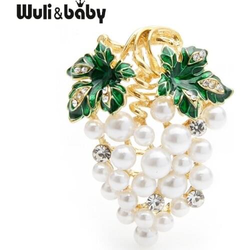 Wuli&baby Enamel Full White Pearl Grape Brooches Women Alloy Weddings Banquet Brooch Pins Gifts