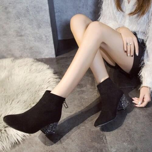 Womens shoes 2021 new autumn and winter warm boots thick with shiny zipper Chelsea booties