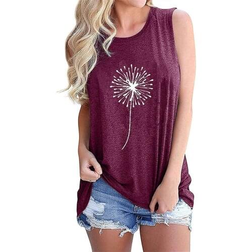 Women Summer Vest Tops Casual Dandelion Print Sleeveless Shirts Loose Round Neck Harajuku Tank Tops Ladies Pullover Streetwear