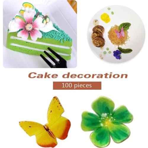 100 Pieces Butterfly Flower Shape Cake Baking Decoration Glutinous Edible Rice Paper Wafer Paper Cake Dessert Toppers