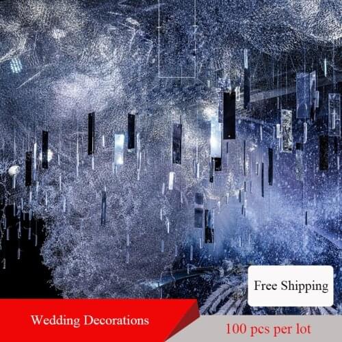 100pcs/Lot PVC Wedding Decor Background Hanging Pendant Mirror Reflective Rectangular Sequins Stage Party Decoration Ornaments