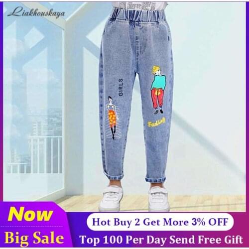 2020 Spring Autumn Casual Girls Denim Jeans Blue Slim Fit Denim Material For Girls Trousers Pants Kids Clothing 3-12 Years Wear