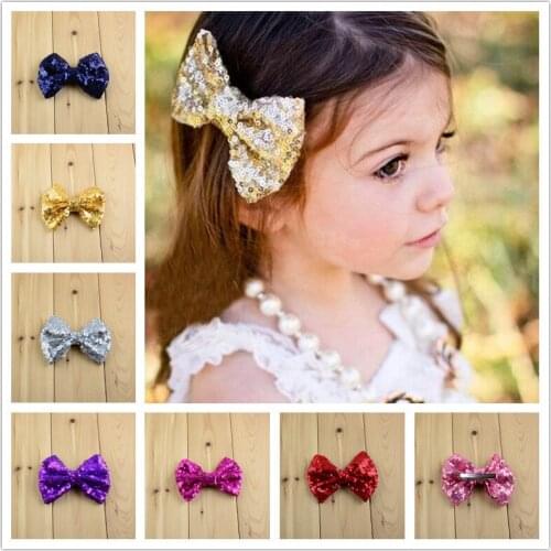 24Colors 4.65" 42pcs/lot Girls Luxurious Sequin Big Bowknot With Alligator Clip For Children Hair Beauty Accessory FC18
