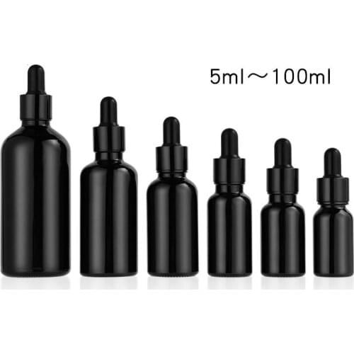 5~100ml Glass Dropper Bottle Black Cosmetic Packaging Container Perfume Vials Refillable Serum Essential Oil Dropper Bottles