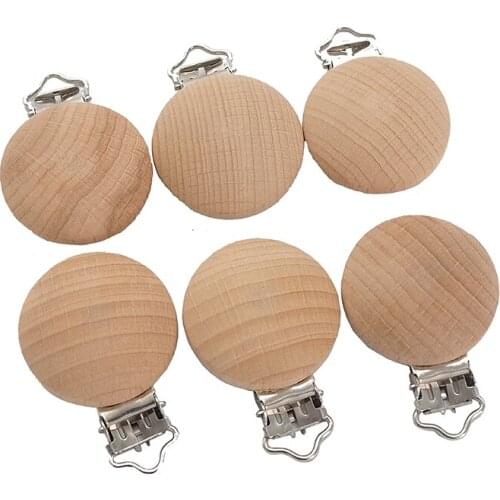 Chenkai 50PCS 30MM Baby Round Clip Natural Wood Pacifier Clip Wooden Wooden Holder For Infant Diy Soother Clasps Accessories