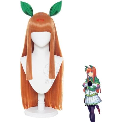 Anime Pretty Derby Silence Suzuka Cosplay Wig Silence Suzuka Cosplay Women Synthetic Hair Wig with Ears for Halloween Party Cos