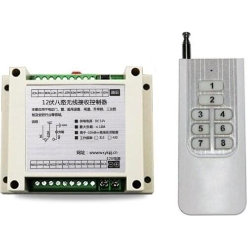 DC12V 8CH 10A RF Wireless Remote Control Relay Switch Security System Garage Doors Gate Electric Doors lamp/ windo & Smart home