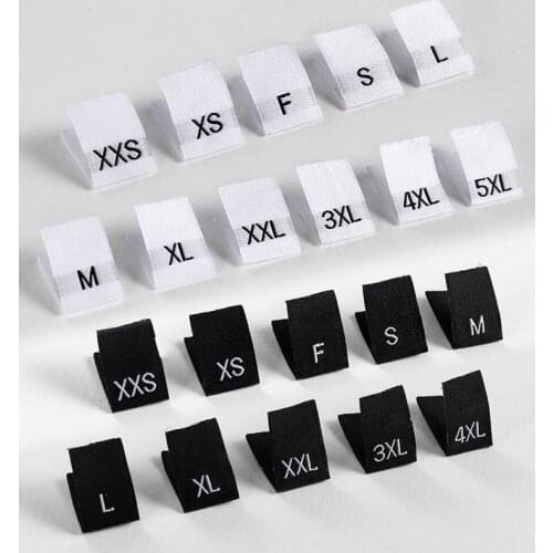 200pcs Size labels for clothes XXS-5XL black/white Garment Woven folded labels Clothes size tags Sewing labels 35*12MM LB-030