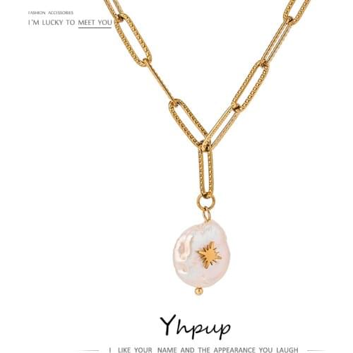 Yhpup Elegant Natural Freshwater Pearl North Star Chain Necklace joyería acero inoxidable mujer Golden Fashion Choker Necklace