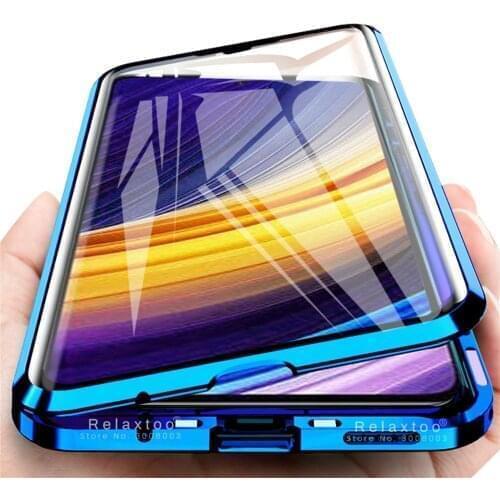 X3poco case 360 double-sided glass magnetic flip phone cover for xiaomi pocophone poco x3 pro x3pro x 3 nfc nfs protective coque