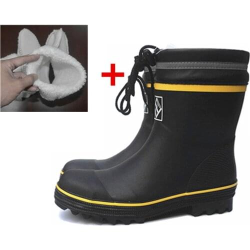 Black Winter Rubber Safety Fishing Boots Men Steel Toe Steel Sole Rain Boots Anti-stabbing Gumboots and Anti-smashing Galoshes