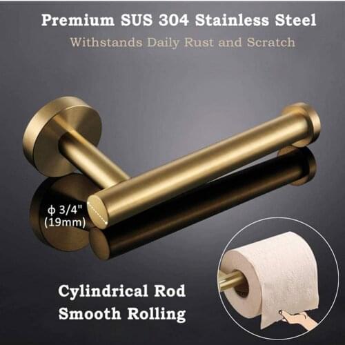 Toilet Roll Holder Punched Rust-proof Brushed Gold Wall-mounted Toilet Paper Rack for Bathroom