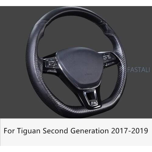 For Tiguan Second Generation 2017-2019 steering wheel cover Hand-stitched leather steering wheel cover Car interior accessories