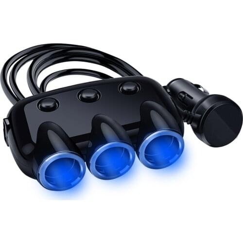 Dual USB Port 3 Way 3.1A Blue Led Car Cigarette Lighter Socket Splitter Hub Power Adapter 12V-24V For iPad Smartphone DVR GPS
