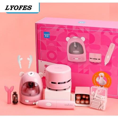 Electric Stationery Set pencil sharpener vacuum cleaner eraser cartoon gift box battery boy girl gift set School supplies
