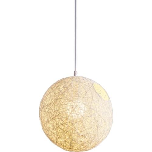 Hot White Bamboo, Rattan And Hemp Ball Chandelier Individual Creativity Spherical Rattan Nest Lampshade
