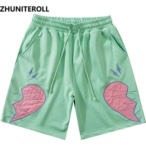 Harajuku Vintage Embroidery Broken Heart Shorts Streetwear Hip Hop Short Sweatpants Summer Men Jogger Baggy Skateboard Shorts