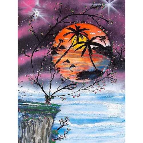 KAMY YI Moon Sea Dolphin Diamond Painting Landscape Cross Stitch 5D Diy Full Diamond Embroidered Mosaic Home Decoration