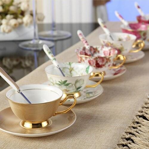 Bone China Coffee Cup Saucer Spoon Set 200ml European-style household afternoon tea luxury Ceramic Mug Cafe Party Drinkware